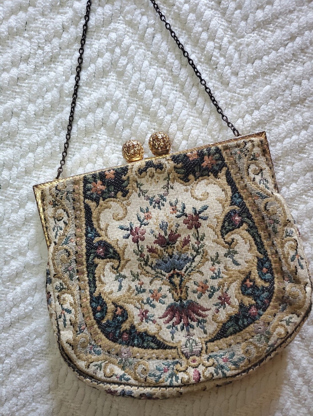 Vintage French Floral Tapestry Kiss Lock Chain Evening Bag Purse - Picture 3 of 14